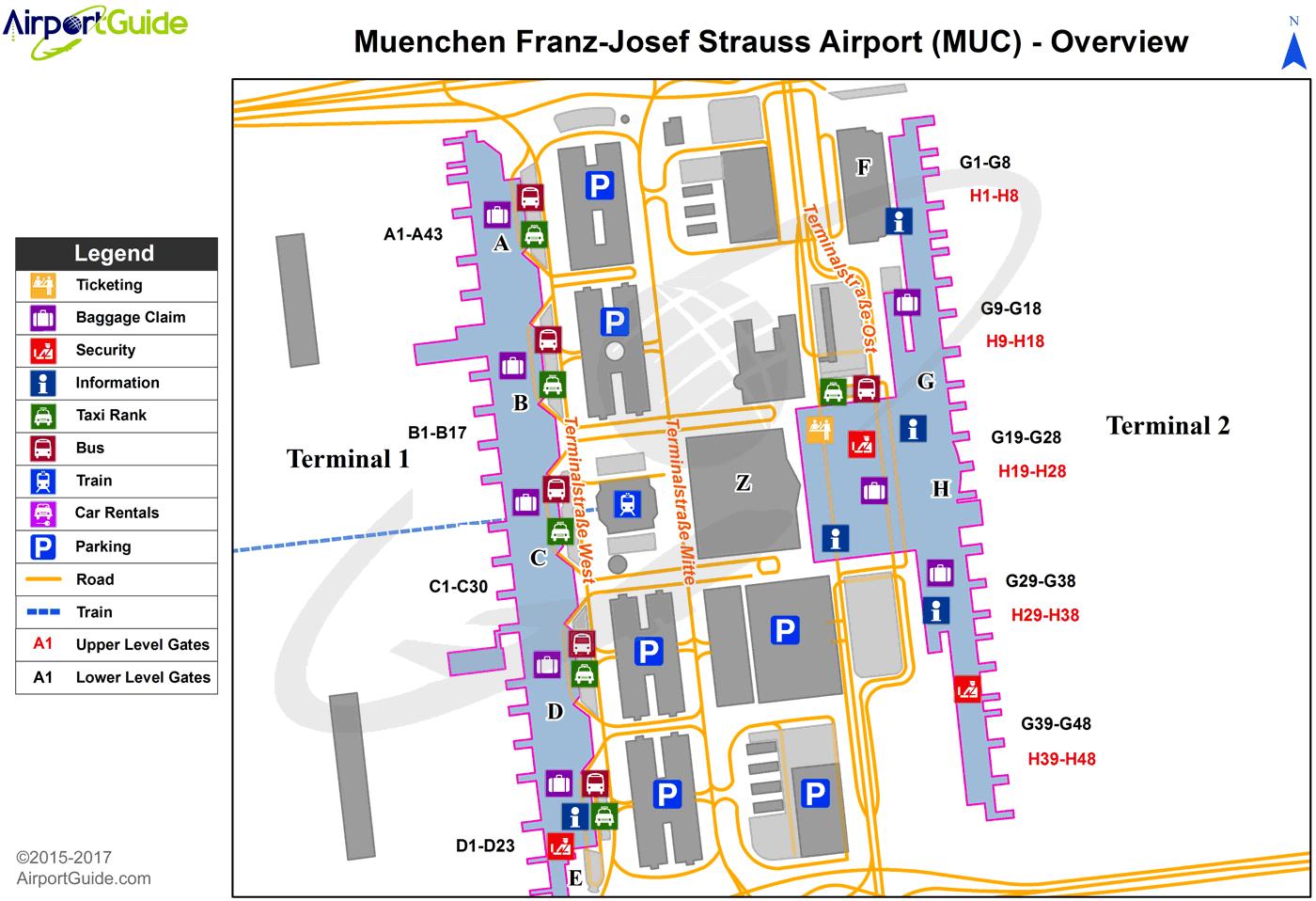 Munich airport gate map - Munich terminal map (Bavaria - Germany)