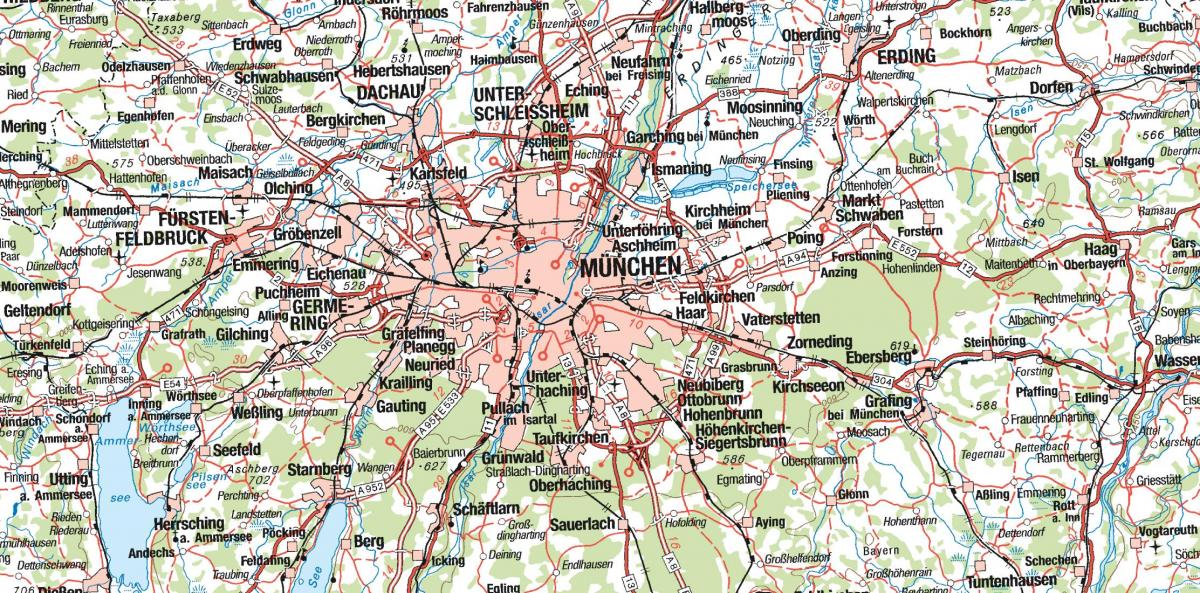 Map of munich and surrounding cities